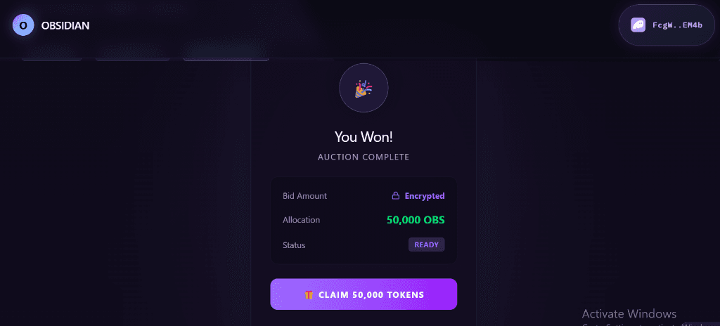 Obsidian token claim